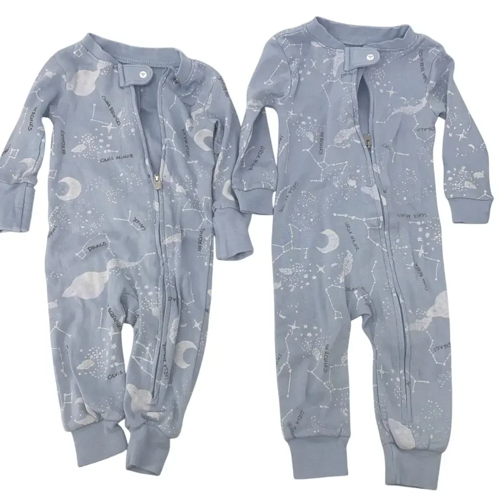 (5) Burt's Bees Baby Organic Cotton Striped 1- Piece Sleep 'N Play 0-3M & 3-6M